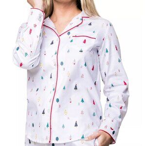 Petite Plume Cotton Merry Trees Christmas Pajama Top ONLY Size S